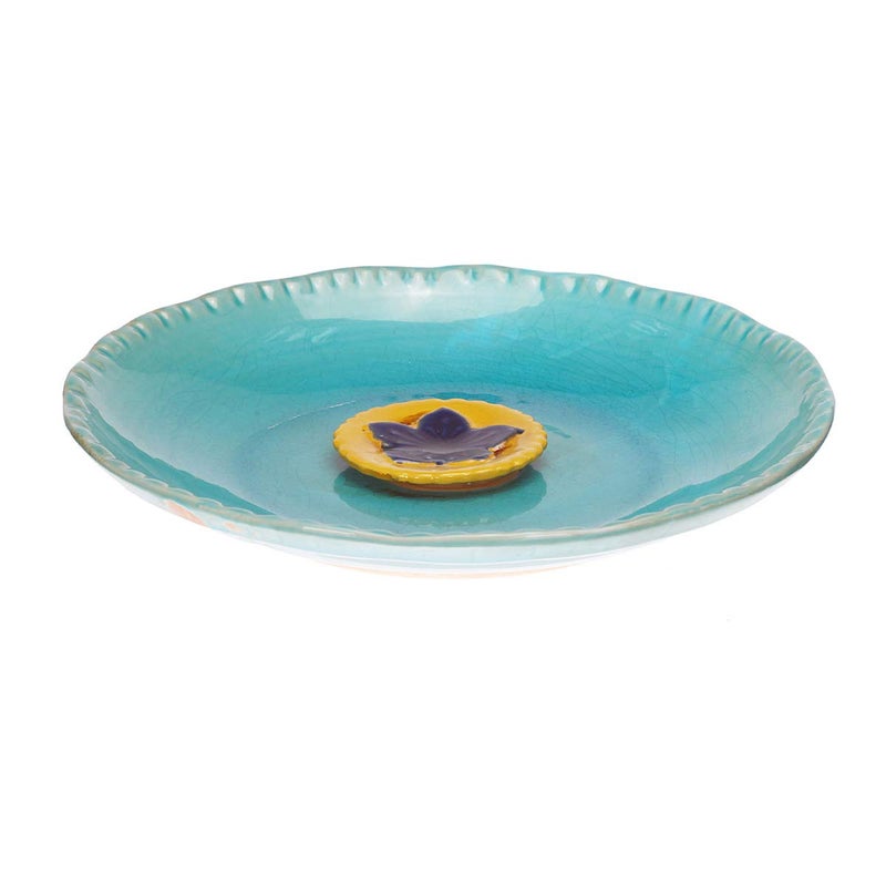 Topadorn Birdbath Ceramic Bowl Decor for Bee Bird Bath Outdoor Garden Vintage Yard ,Blue with Yellow Flower - Image 1